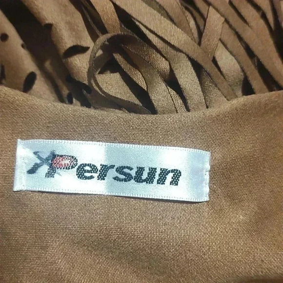 Fringe Vegan Suede Vest Cover Up Brown Cut Out Hippe Bohemian TOP - Picture 3 of 3